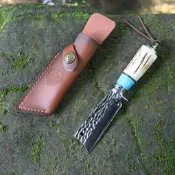 鹿角大馬士革鋼刀 廚房剔骨刀 切肉刀 料理刀 家用小刀 露營求生刀 野營刀 多功能水果刀 獵刀 收藏刀 小刀