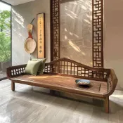 寶承齊百貨 新中式禪意實木羅漢床春夏兩用黑胡桃白蠟木酒店民宿辦公室傢俱