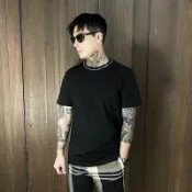 美國百分百【全新真品】 BOSS 短袖 棉質 T恤 圓領 T-shirt 休閒 上衣 LOGO 短T 黑色 DD62