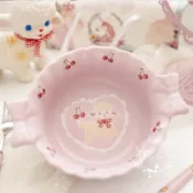 協貿國際日用品生活7館 網紅蝴蝶結少女小羊韓式昭和沙拉碗大碗方便面碗螺螄粉泡面碗陶瓷