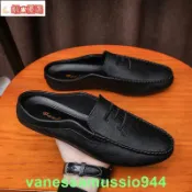 鶴町商社 ?熱銷?皮拖鞋 男 男生一腳蹬 懶人皮鞋 豆豆鞋男士半拖鞋懶人鞋一腳蹬包頭無後跟小皮鞋