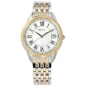【SEIKO 精工】LUKIA 太陽能 鑽石 日期 防水100米 不鏽鋼手錶 銀白x鍍香檳金 34mm(V147-0CR0KS.SUT396J1)