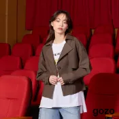 【gozo】單扣短版造型風衣外套(深灰/白色_F) | 女裝 修身 休閒