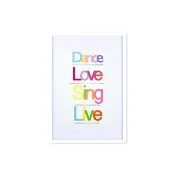 裝飾畫相框 Quote Series Dance Love Sing Live 白色框 63x43cm
