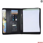 多功能專業商務檔案夾 Padfolio 文件夾文件盒收納袋 A4 PU 皮革拉鍊封口帶計算器卡夾備忘錄便箋書寫板