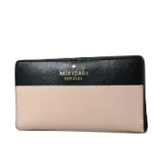 【HOTAI購】【KATE SPADE】銀字防刮十字紋拚色釦式長夾-黑/杏-特