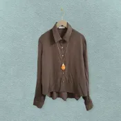 *♡*WEATHER/美拉德/巧克力色/絲棉感長袖襯衫排釦上衣/M-小L/近新/二手《Anna的百寶箱》