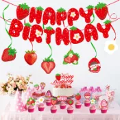 ⭐氛圍拉滿⭐草莓主題生日快樂派對裝飾套裝生日拉旗蛋糕插旗螺旋派對裝飾用品