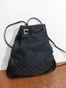 義大利製 Gucci GG logo 老花 緹花 帆布 真皮 束口包 後背包
