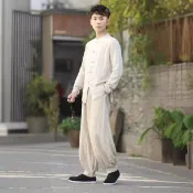 回響小舖 【棉麻寬鬆】居士服 燈籠褲 佛事服 禪修褲 打坐褲 修行褲 休閒長褲 闊腿褲 男女同款 春夏透氣 舒適不緊繃 居家靜坐 寺廟修行適用