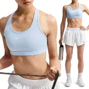 【NIKE 耐吉】As W Nk Swsh Med Spt Bra 女款 淺藍色 中強度 訓練 運動內衣 DX6822-407