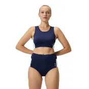 【SPEEDO】女 運動高腰三角泳褲Jetstream(深藍/白)