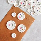 手工火漆封蠟貼紙 乾花永生花白色封蠟 Sealing Wax Coin Sticker