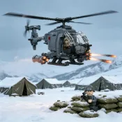 全球選品1館 生活百貨 英文版相容AH-6i武裝直升機小顆粒擺件兒童拼裝積木玩具