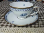 古瓷堂日本回流瓷器 【日本則武Noritake骨瓷】中古正品咖啡杯套組 細工描金藍色花卉 鑽石系列高級日瓷 手沖咖啡杯 貴婦下午茶