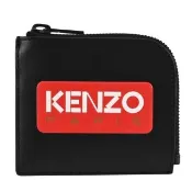 【KENZO】品牌壓印LOGO皮革L型拉鍊鈔票零錢包(黑)