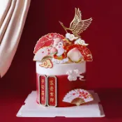 祝壽 扇子 折扇2件套 亞克力 烘焙蛋糕裝飾擺件萬壽無疆仙鶴插卡壽公壽婆壽桃中式生日壽宴