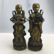 協貿國際日用品生活9館 純黃銅金童玉女招財童子善財龍女家居裝飾招財風水銅像擺件助姻緣