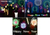 C節慶酷卡明信片 2016HappyNewYear猴年新年快樂（一套3款）煙火101大樓（背面空白可書寫郵寄）