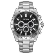 大高雄鐘錶城 CITIZEN星辰 AN8230-59E 紳士三眼計時不鏽鋼時尚腕錶 黑 44mm｜樂天領券現折★全館特惠中★指定刷卡回饋10%