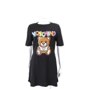 MOSCHINO 七彩氣球泰迪熊純棉黑色短袖長版針織衫 洋裝