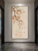 半屋 壁畫 新中式手繪油畫九魚圖玄關裝飾畫客廳入戶走廊過道掛畫輕奢柿子畫