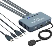 ♞,&2 端口 HDMI KVM 切換器,帶 USB 集線器支持無線、USB HDMI KVM 切換器,帶遙控器,適用