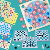 喜挖2店 木製多功能四合一象棋五子棋跳棋記憶棋智力開發桌遊兒童玩具