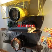 特惠**北歐風鐵藝個性飛機造型壁掛客廳咖啡廳置物架壁飾掛鐘創意裝飾