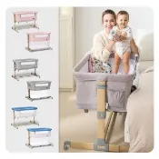 【L.A. Baby】多功能成長型床邊嬰兒床/遊戲床/0-3歲適用/附蚊帳 床墊 收納袋(星河灰)