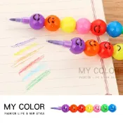 Mycolor 蠟筆 彩虹筆 重點筆 彩色筆 著色筆 豆豆筆 可拆卸 文具 辦公用品 筆記標記 糖葫蘆 7節 重點 塗鴉 韓版 免削筆 免削色筆 笑臉 表情彩虹筆 ♚MY COLOR♚【H009】
