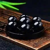 水晶球擺件 玄關櫃裝飾品 天然黑曜石水晶球七星陣擺件 家居客廳玄關辦公室辦公桌面擺設 底盤10CM
