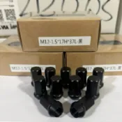 🇹🇼台灣製造 改裝鋁圈適用 外六角17號 M12 1.25 1.5牙 鋼製黑螺帽 可氣動拆裝 總長37mm 20顆/盒裝