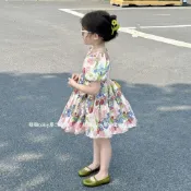 韓版童裝2026夏季新款泡泡袖碎花連衣裙女童度假風花色大擺公主裙 女童套裝 女童洋裝 兒童連身裙 夏季公主裙 女童裙子