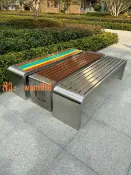 時悅商行 【台灣公司】不銹鋼公園椅戶外長椅園林廣場室外長條凳子防腐塑木休閑公共座椅