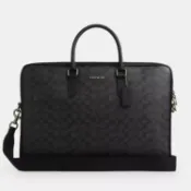 【美麗小舖】COACH CCF56 黑色 防刮老花PVC塗層帆布 公事包 斜背包 手提包 電腦包-全新真品現貨在台