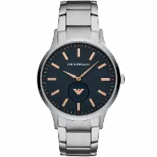 大高雄鐘錶城 EMPORIO ARMANI 亞曼尼 AR11137 時尚飛行簡約腕錶/藍橫紋面43mm｜樂天領券現折★全館特惠中★指定刷卡回饋10%