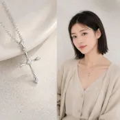 (店+)【MoonDy】十字架項鍊 純銀項鍊 鋯石項鍊 女生項鍊 999足銀項鍊 韓版項飾 飾品 項鍊 鎖骨鏈 毛衣鏈