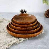 Japanese Wild Jujube Wood Fruit Dish Round Wooden Plate