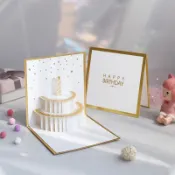 良梧【現貨速發】燙金蛋糕3D立體卡片 生日賀卡 燙金蛋糕手工3d立體小卡片 鏤空紙雕簡約祝福禮物 萬用卡 生日卡片