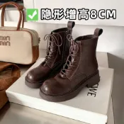 【時尚🎀好穿】新品🔥真皮水洗縮紋係帶厚底馬丁靴側拉鏈粗跟短靴女秋冬複古機車單靴子百搭女靴
