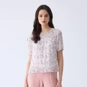 【ILEY 伊蕾】小碎花雪紡短袖上衣(白色；M-XL；1241071406)