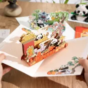 女人世界 3D生日賀卡 立體禮物賀卡 花花熊貓新年賀卡3d立體可折疊高顏值生日禮物送同學朋友 情人節卡片 折疊賀卡