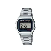 【CASIO 卡西歐】A158WA-1DF 復古 微光照明 鬧鈴碼錶 不鏽鋼 中性 方形 電子錶 腕錶 33.2mm(全自動日曆)