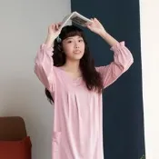 【PChome 24h購物】華歌爾睡衣-睡眠好健康 M-L長袖洋裝(豆沙粉)-LWB08313RQ R99N