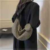 ⭐革物所⭐臺灣出貨餃子包亞麻包包男女通用大容量新款休閒斜挎布包百搭上課通勤