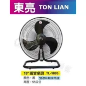 【東亮牌】TL-1863 18吋 鐵管桌扇 雙滾珠軸承馬達 黑色 風扇 桌扇 矮立扇 高55公分 工業風 工業扇 東亮