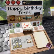我的世界生日賀卡 DIY手作材料包 拼裝賀卡 手工卡片 生日禮物 送朋友閨蜜 卡拉貓小魚鋪 貓咪賀卡 手作卡片