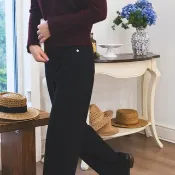 簡約基礎款微高領毛衣 圓領毛邊流蘇酒紅色老錢風針織衫