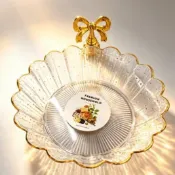   Transparent PET square fruit plate with light luxury gold 